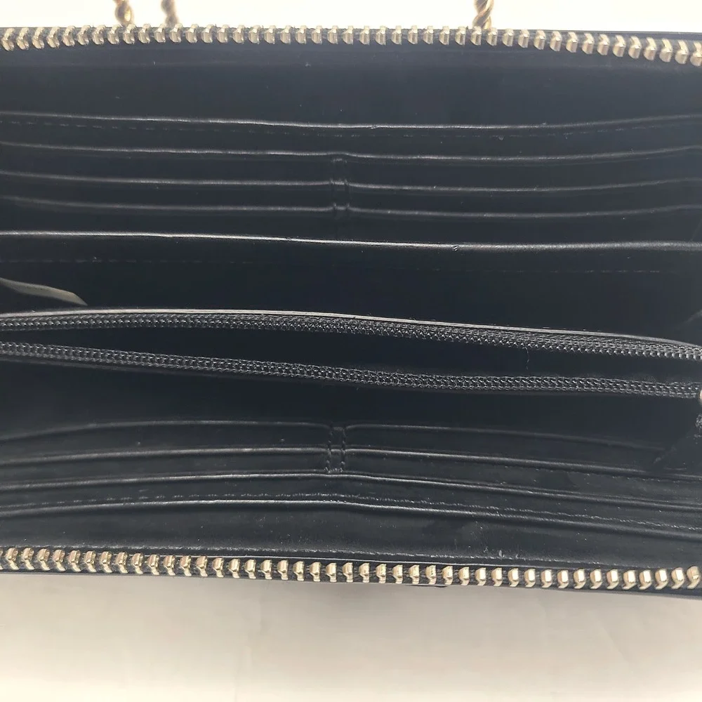 Coach Patent Logo Embossed Leather Heart Zip‎ Around Accordion Wallet Black Y2K